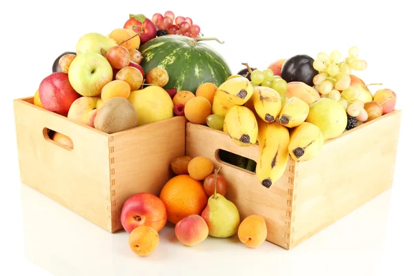 Still life of fruit in a boxes isolated on white — Stock Photo, Image