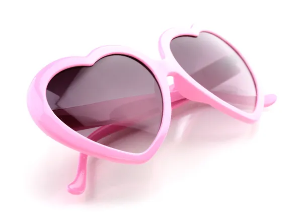 Рожеві окуляри у формі серця ізольовані на білому — стокове фото