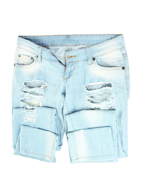 Mode blauwe denim shorts close-up geïsoleerd op wit — Stockfoto