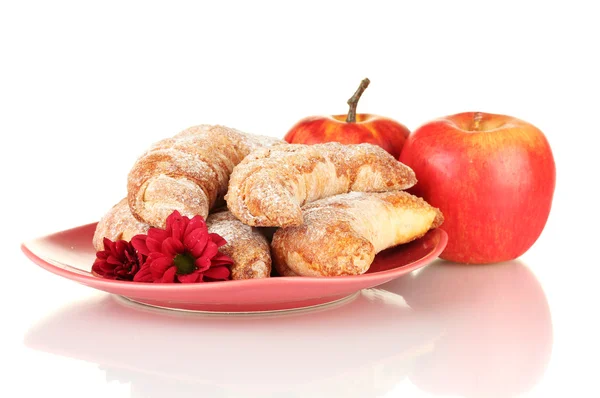 Fresh bagels with apples isolated on white — Stock Photo, Image