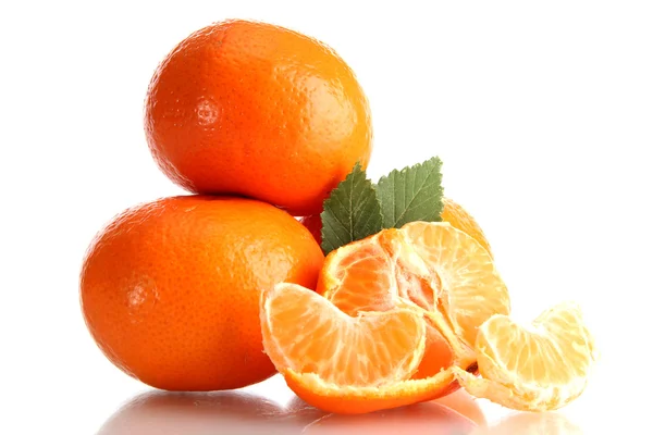 Ripe tasty tangerines isolated on white — Stock Photo, Image