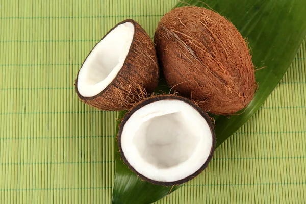 Noix de coco sur un mst en osier vert gros plan — Photo