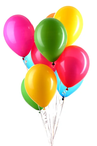 Mano sostiene globos de colores aislados en blanco — Foto de Stock