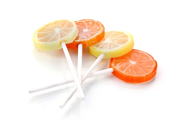 Fruit lollipops isolated on white — Stock Photo, Image