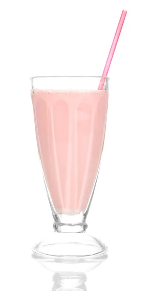 Batido de leite rosa isolado em branco — Fotografia de Stock