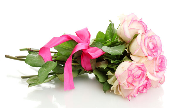 beautiful bouquet of pink roses isolated on white