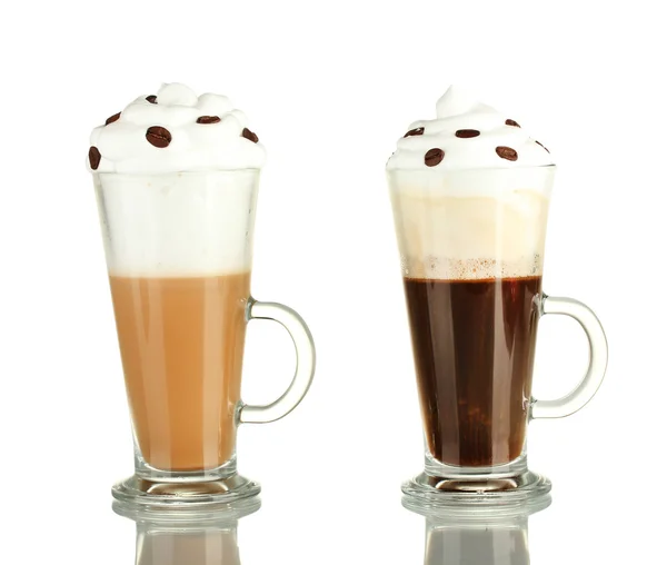 Glasses of fresh coffee cocktail isolated on white — Stock Photo, Image