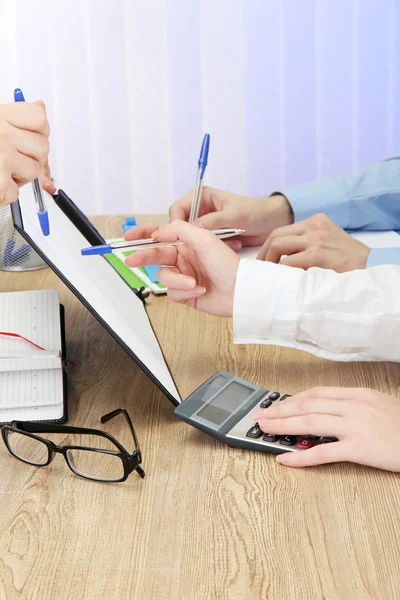 Close up of business hands during teamwork — Stock Photo, Image