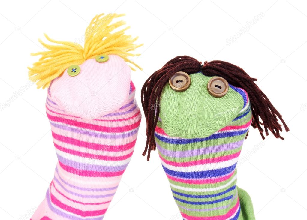 Cute sock puppets isolated on white