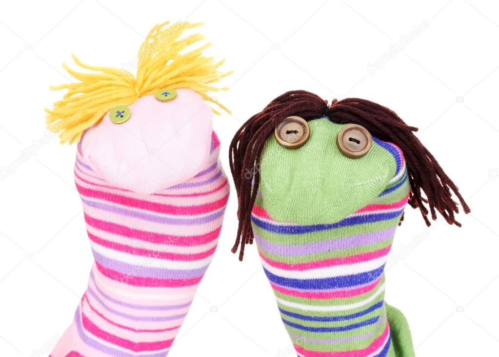 Mignon Chaussettes Marionnettes Isolement Sur Blanc - 