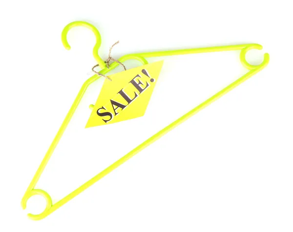 Coat hanger with sale tag isolated on white background — Stock Photo, Image