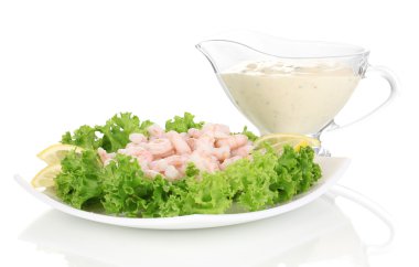 plaka üzerinde beyaz izole lezzetli Marine karides