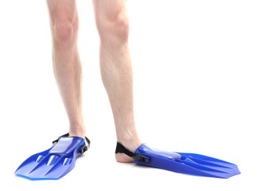 man legs in flippers isolated on white clipart