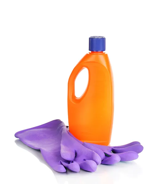 Detergentu a rukavice izolovaných na bílém — Stock fotografie