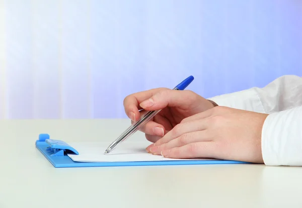 Closeup of businesswoman hands, writing on paper — Stock Photo, Image