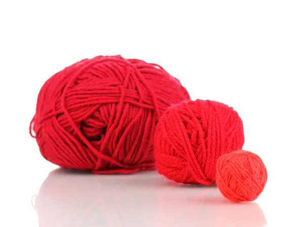Red knittings yarns isolated on white — Stock Photo, Image