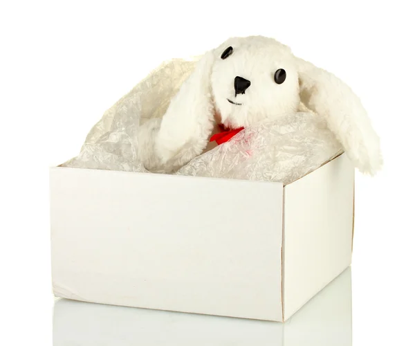 Opened parcel with a child's toy isolated on white — Stock Photo, Image