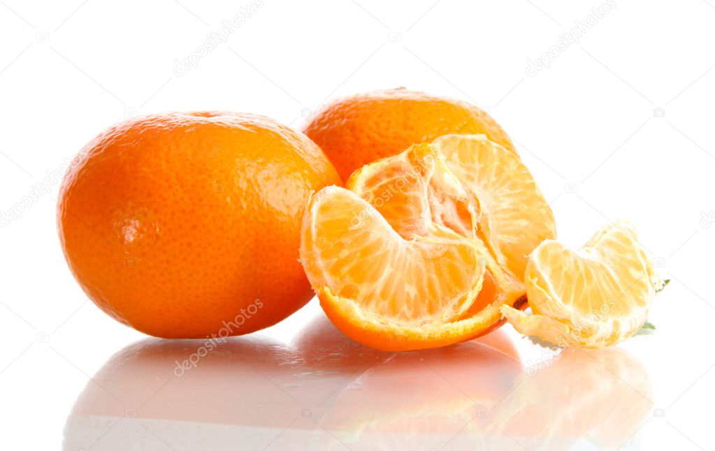 Ripe tasty tangerines isolated on white