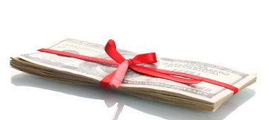 100 dolar faturaları çok kırmızı üzerine beyaz izole birbant bağlamıştım