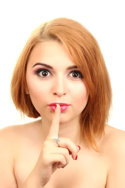 Portrait of sexy young woman with glamour make up and red manicure — Stock Photo, Image