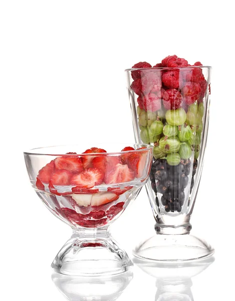 Mixed fruits and berries in glasses isolated on white — Stock Photo, Image