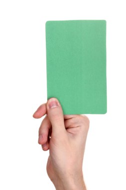 hand holding green card isolated on white clipart