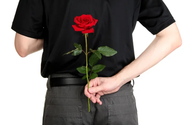 Man holding rose close-up — Stock Photo, Image