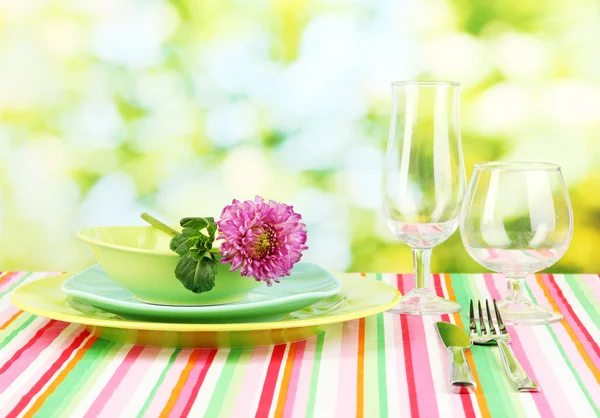 Table setting on bright background close-up — Stok fotoğraf