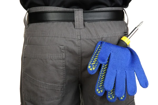 Gloves and instruments in back pocket close-up — Stock Photo, Image