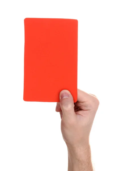 Hand holding red card isolated on white — Stock Photo, Image