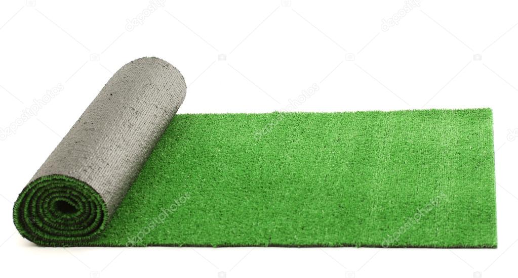 artificial rolled green grass, isolated on white