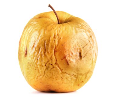 Manzana amarilla como concepto de piel problema, aislado en blanco