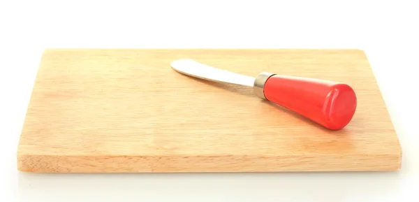 Cutting board with knife for cheese isolated on white close-up — Stock Photo, Image