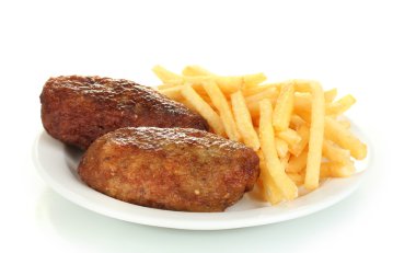 Beyaz yakın çekim izole levha Burger patates kızartması