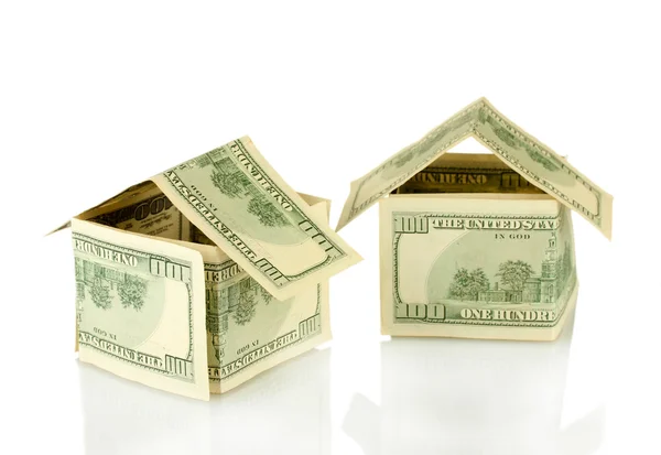 Dollar houses isolated on white background close-up — Stock Photo, Image