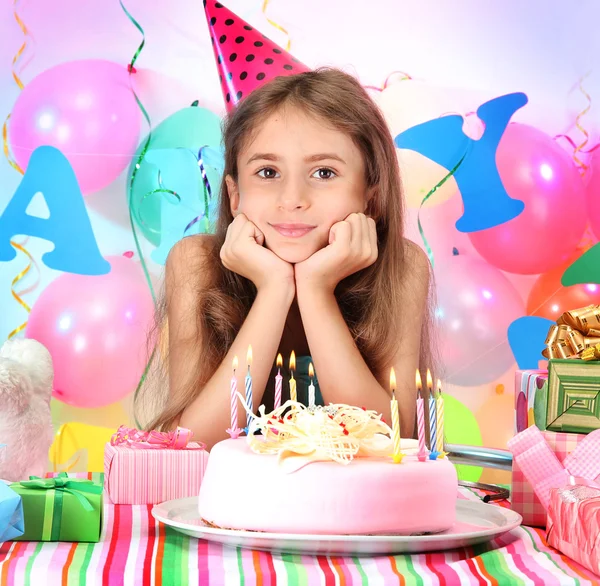 Little beautiful girl celebrate her birthday — Stock Photo, Image