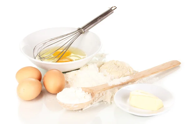 Eggs, flour and butter isolated on white — Stock Photo, Image