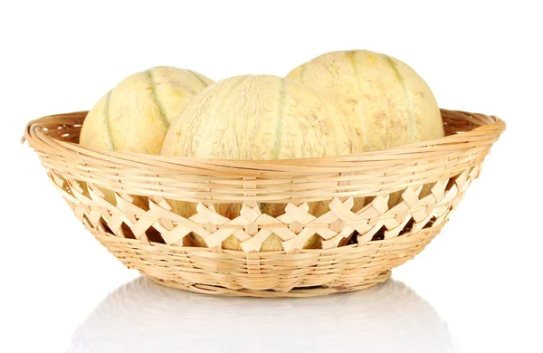 Sweet melons in basket isolated on white — Stock Photo, Image