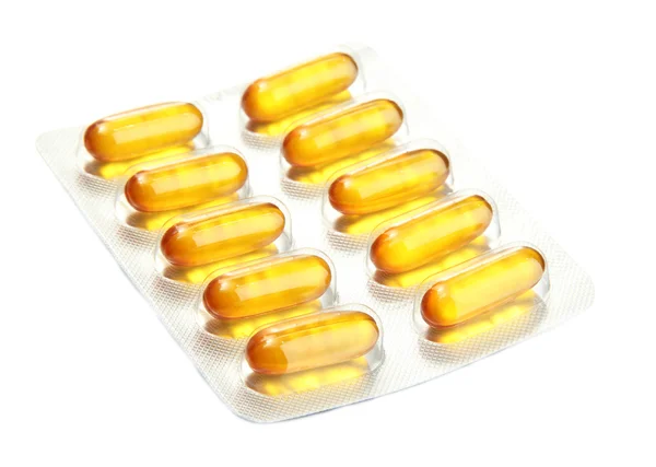 Capsules packed in blisters, isolated on white — Stock Photo, Image