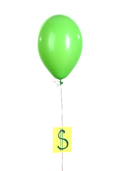 Grön en ballong med visar dollar isolerad på vit — Stockfoto