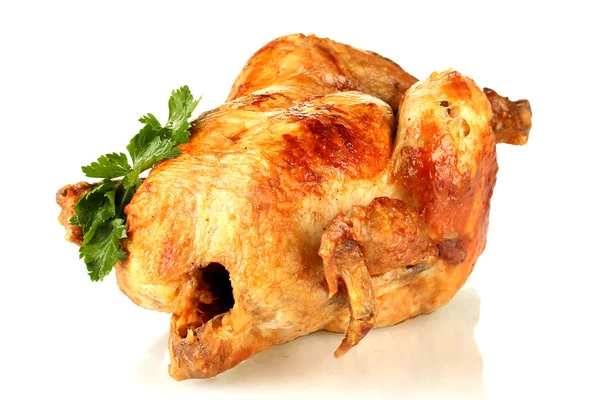 Cały pieczony kurczak z pietruszki na białym tle — Zdjęcie stockowe