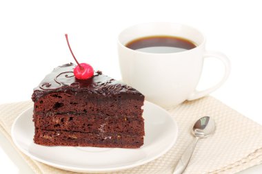 beyaz izole çikolata sacher pastası