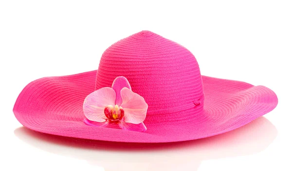 Schöne Sommer Frau Hut mit Blume isoliert auf weißem Hintergrund — Stockfoto