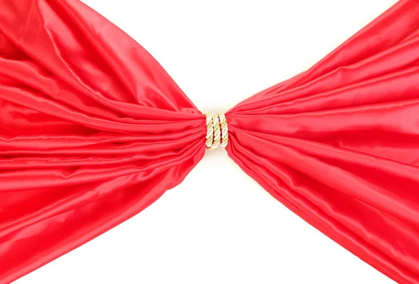 Kırmızı bez halat üzerinde beyaz izole ile bağlıdır. — Stok fotoğraf