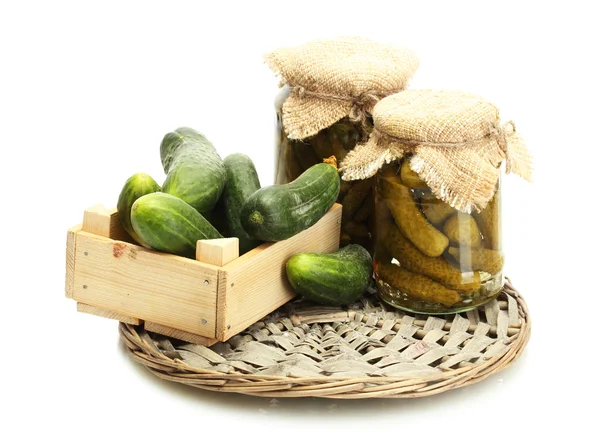 Fresh cucumbers and pickles isolated on white — Stock Photo, Image