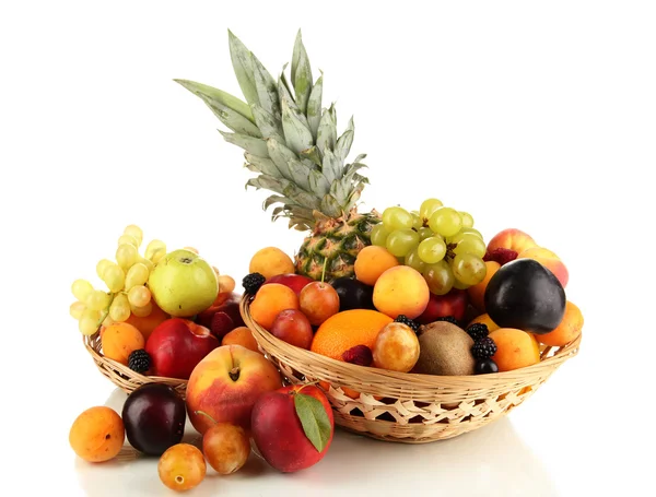 Still life of fruit in basket isolated on white — Stock Photo, Image