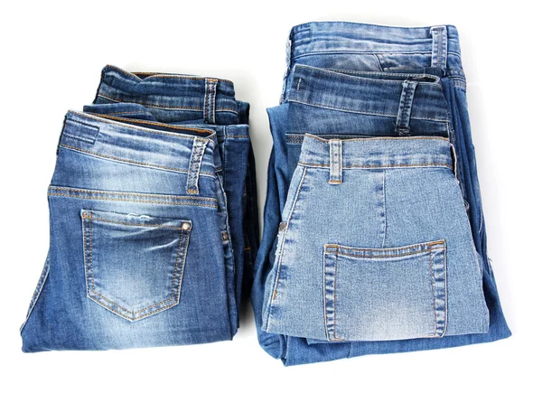 Två staplar mode Blå jeans isolerad på vit — Stockfoto