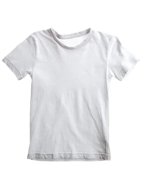 Miúdo branco t-shirt isolado no branco — Fotografia de Stock