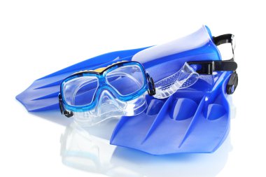 blue flippers and mask isolated on white clipart