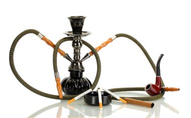 Araçlar - boru, Sigara, nargile ve puro sigara üzerinde beyaz backg izole